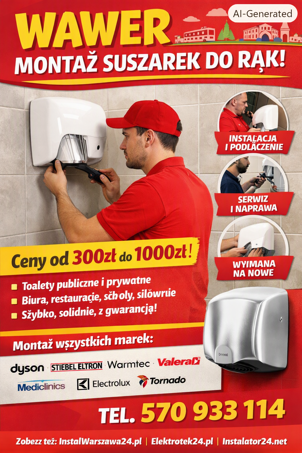 Plakat montaż suszarek do rąk Wawer